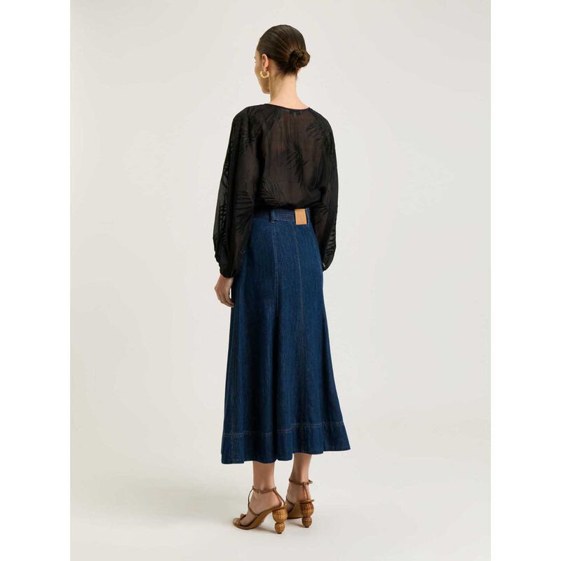 Veronika Maine Palm Embroidery Blouson Sleeve Top image number 1